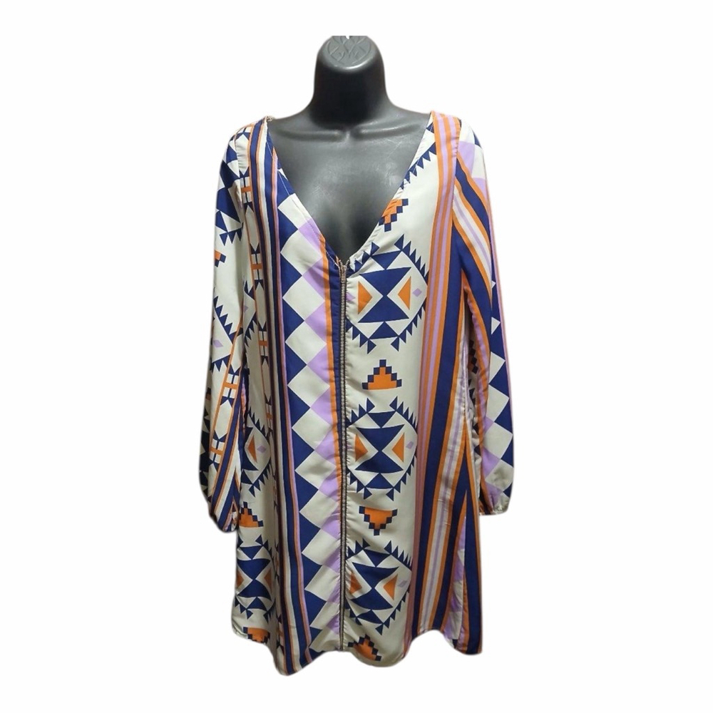 Studio Opal Boutique Women’s Aztec Print Dress Zip Front Size L JC556